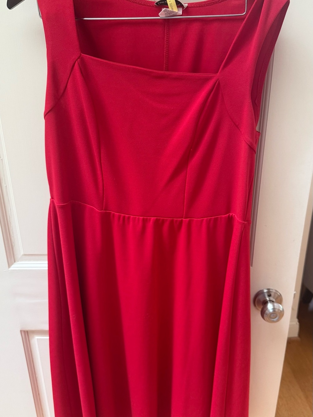 Love Squared Red Sleeveless Square-Neck Midi Dress